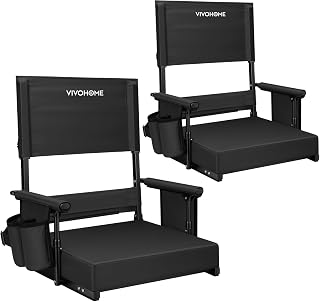 VIVOHOME Height Adjustable High Back Stadium Seats with Back Support and Cushion, 2 Pack Portable Bleacher Chairs with Cup Holder and Shoulder Strap