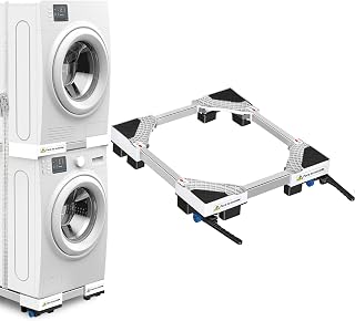 NIUXX Universal Base for Washing Machines Anti-Vibration Function | Adjustable Brakes, Adjustable Size, for Stacked Washers and Dryers from 42 to 69 cm, Load Capacity 400 kg