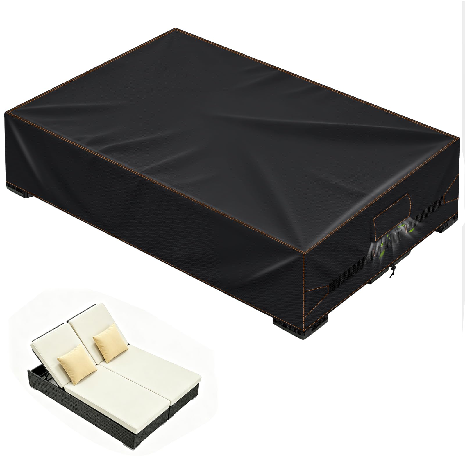Sun Lounger Covers Waterproof for 2 Person, 200x130x40 cm, Black