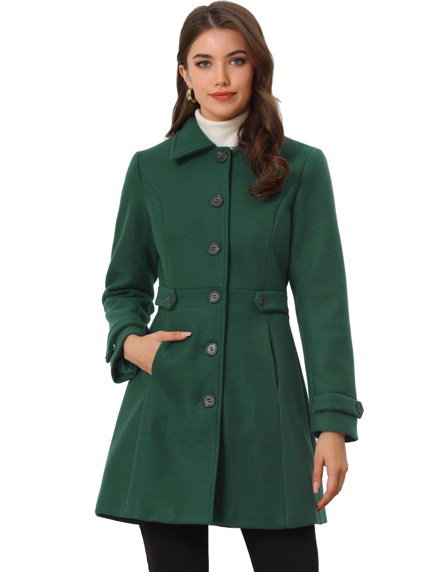 Allegra K Manteau d'hiver classique avec poches pour femme, vert, M