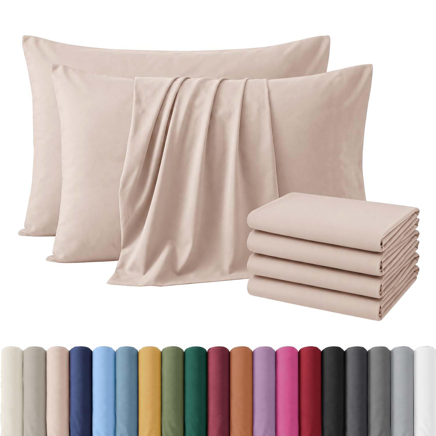 Hafaa Pack of 4 Peach Microfiber Plain Bed Pillow Cases (50 x 75 Cm)