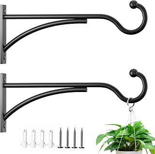 11 Inch 2 Pack Heavy Duty Metal Plant Hanging Hooks for Baskets,Wall-Mount | 30 lb capacity | For bird feeders, flower baskets, wind chimes, lanterns| Black | outdoor Wall-mounted | Heavy Duty