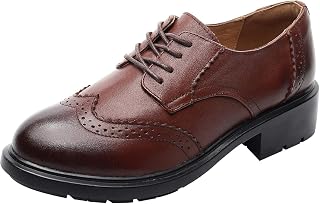 rismart Women's Round Toe Leather Brogue Oxfords Lace-up Shoes