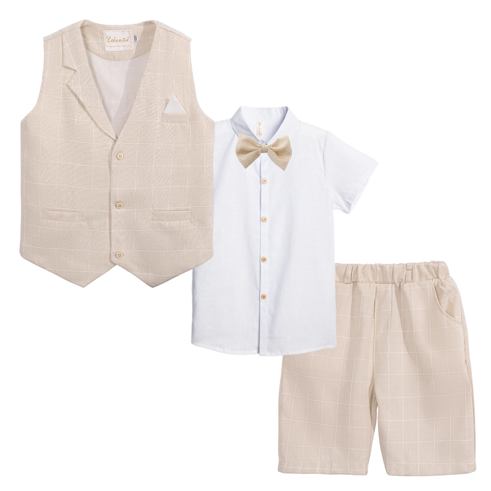 Lolanta Boys' Formal Suit, Checkered Pattern, Summer, Short Sleeve Shirt, Shorts