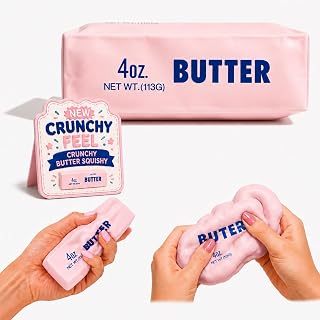 Crunchy Butter Squishy, Soft Squeeze Sensory Fidget Toy with Crunchy ASMR Texture, Butter Stick Stress Relief Toy, Fun Novelty Gift for Kids Teens and Adults, Pink