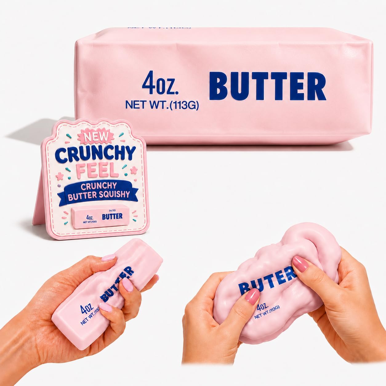 Crunchy Butter Squishy, Soft Squeeze Sensory Fidget Toy with Crunchy ASMR Textur