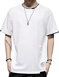 Men's Short Sleeve Crewneck Patchwork Casual T-Shirt