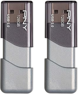 PNY 128GB Turbo Attaché 3 USB 3.0 Flash Drive 2-Pack​ | Up to 100MB/s Read, Grey, Lightweight, Sliding Collar, Durable, Data Storage and Transfer