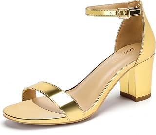 DOBOLIN Women Sandals Open Heel Ankle Strap 2.5" Chunky Heel Wide Dress Shoes