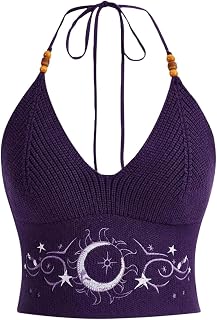 Verdusa Women's Y2k Halter Tops Embroidery Crop Top Western Cowgirl Shirts