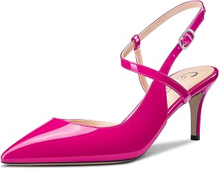 Castamere Women's Medium Pointed Toe Kittens Heel Ankle Strap Pumps Slingback Dress Sandals Buckle Office Shoes 6.5 cm Heels