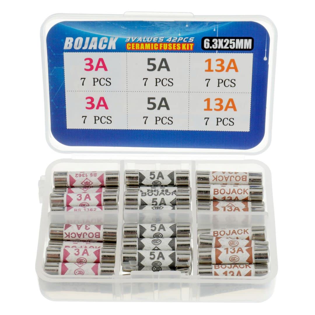 BOJACK 3 Values 42 pcs 3 5 13 A amp 240 V Volt Household Mains Plug Fuse 6.3x25 