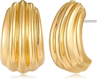 Large Statement Earrings for Women Trendy Chunky Ribbed Studs