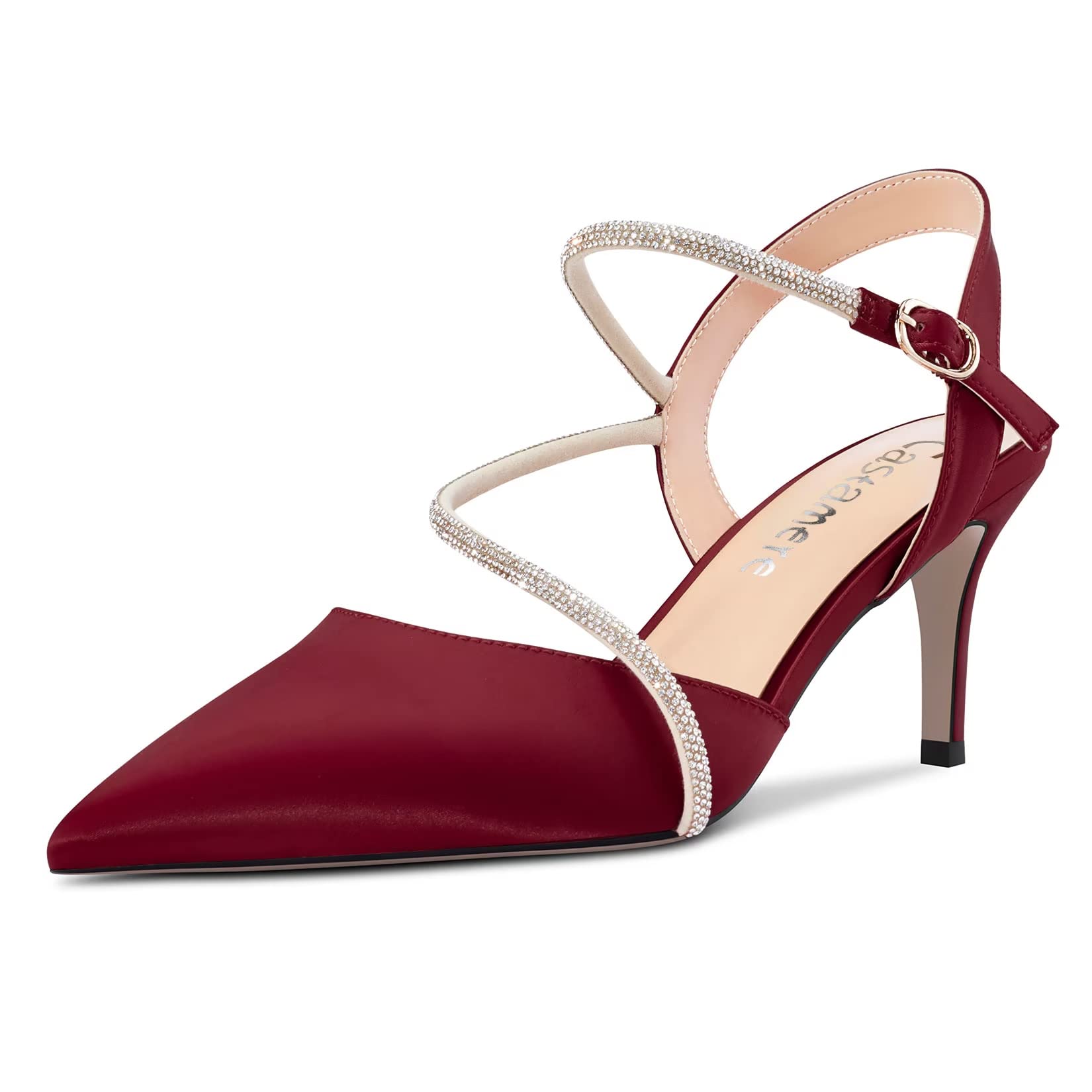 Castamere Women's Medium Needle Pointed Toe Ankle Strap Sandals Diamond Crystal 