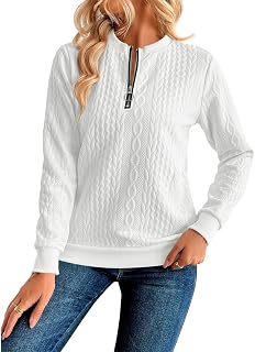 Women's Long Sleeve Zip Neck Quilted Sweatshirt Solid Texture Casual Loose Fall Tops