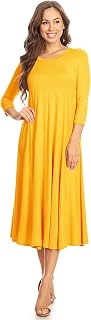 Women's Casual Basic Comfy 3/4 Sleeve Flare A-line Midi Long Maxi Dress(S-3XL)