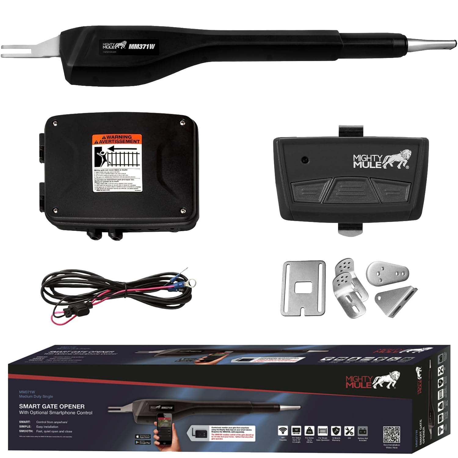 Mighty Mule MM371W Automatic Gate Opener, Smart and Solar Ready, Includes Gate O