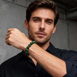 Natural Gemstone Tiger Eye Bracelet Round Stone Crystal Beads Elastic Bracelet - Gemstone Beads Bracelet for Men Women