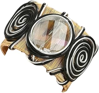 Marea Brava Open Adjustable Bangle for Women - African Boho Style with Wrapped Wire, Embedded Gemstones and Retro Design, Versatile Luxury Jewelry in Gold and Silver
