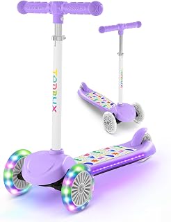 TONBUX Kids Scooter 3 Wheel Scooter for Ages 2-6 with Light-Up Wheels, Adjustable Handlebar, Tilt to Turn Steering, Up to 50KG