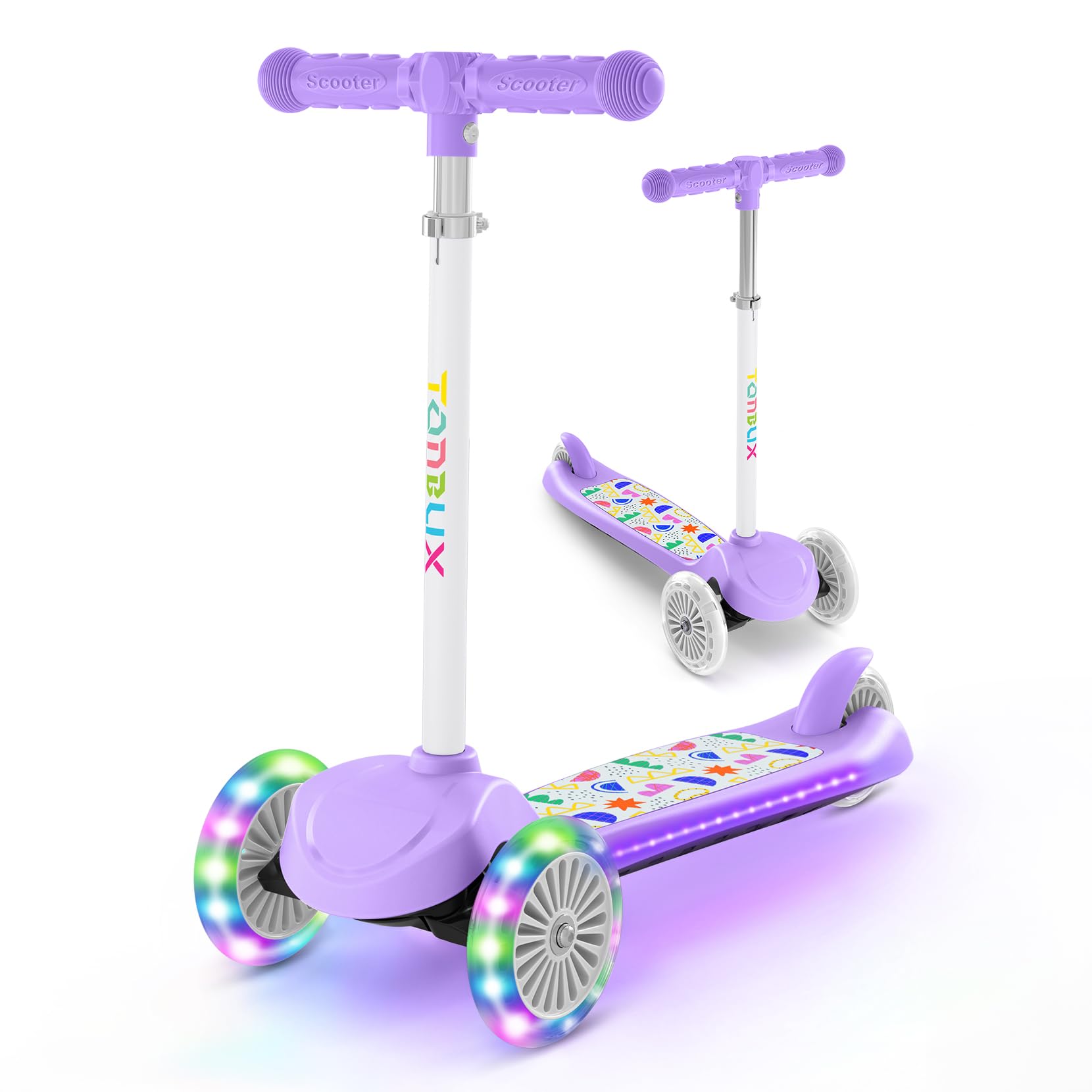 TONBUX Kids Scooter 3 Wheel Scooter for Ages 2-6 with Light-Up Wheels, Adjustabl