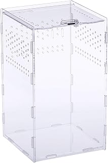 Acrylic Jumping Spider & Stick Insect Enclosure, Escape-Proof Terrarium | Gap-Free Base to Prevent Escapes; 360° Cross-Ventilation; Built-In Thermometer Slot; Stackable Design.