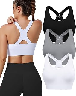 Evercute 3/4 Pack Adjustable Sports Bras for Women Racerback High Support Workout Bra Padded Seamless Workout Bra Athletic Yoga Bra