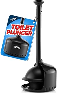 FORASTO Toilet Plunger with Holder - Heavy Duty Bathroom Cleaning Tools | Plungers for Bathroom, Toilet Bowl Cleaners, Apartment Must Haves, Bathroom Decor Accessories, Home Essentials, Black