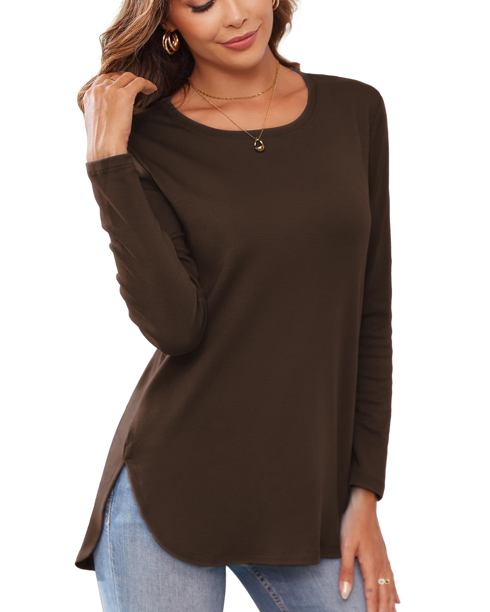 Herou Women Long Sleeve T Shirt with Side Split Loose Pullover Tunic Top