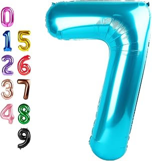 Number Balloons 7 Balloon Light Blue for 7th Birthday Decoration, 40 inch
