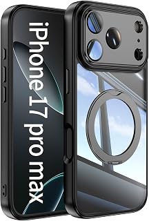 【360° Spin Magnetic Stand】 Case for iPhone 17 Pro Max【Fit for MagSafe】 Cover with Ring Holder 【No-Yellow Crystal Clear】 Shockproof Anti-Scratch Slim Fit Protective 17 Pro Max Phone Cases - Black