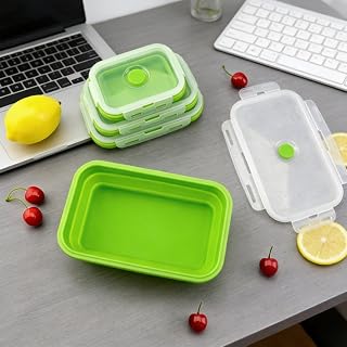 Collapsible Reusable Lunch Containers, Silicone Bento Box with Airtight Lid, Large Capacity Food Container, Microwave and Dishwasher Safe