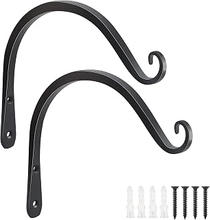 FEED GARDEN Heavy Duty Plant Hooks - 2 Pack 8 Inch Wall Mounted Hanging Brackets, 44lb Capacity Steel Plant Hangers for Bird Feeders, Baskets, Wind Chimes Outdoor Indoor- Black