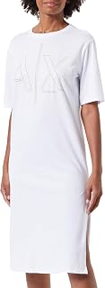 Armani Exchange Women's Sustainable, Big Logo Print, Round Neck Casual Dress
