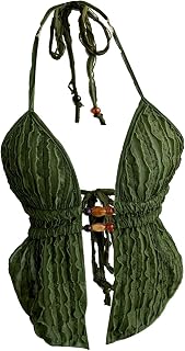 SOLY HUX Women's Tie Backless Halter Top Boho Deep V Neck Tops