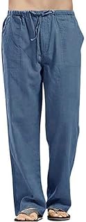 Men's Linen Plain Relaxed Fit Casual Yoga Pants Straight Leg Pants
