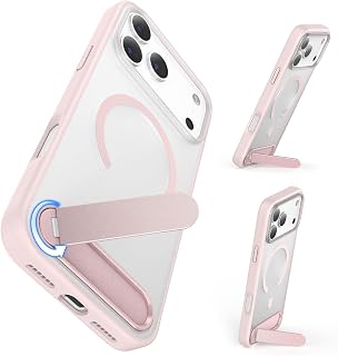 Stand Case compatible with iPhone 17 Pro Max Case Magnetic, Rotatable Durable Metal Kickstand [Compatible with Mag Safe] Shockproof Slim Cover compatible with 17 Pro Max 6.9 Inch, Pink