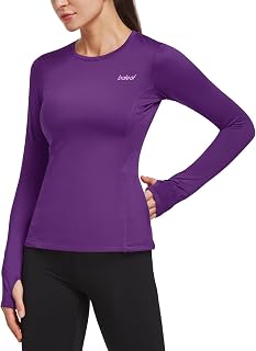 BALEAF Women's Thermal Fleece Tops Long Sleeve Running Athletic Shirt with Thumb Holes Zip Pocket for Cold Weather