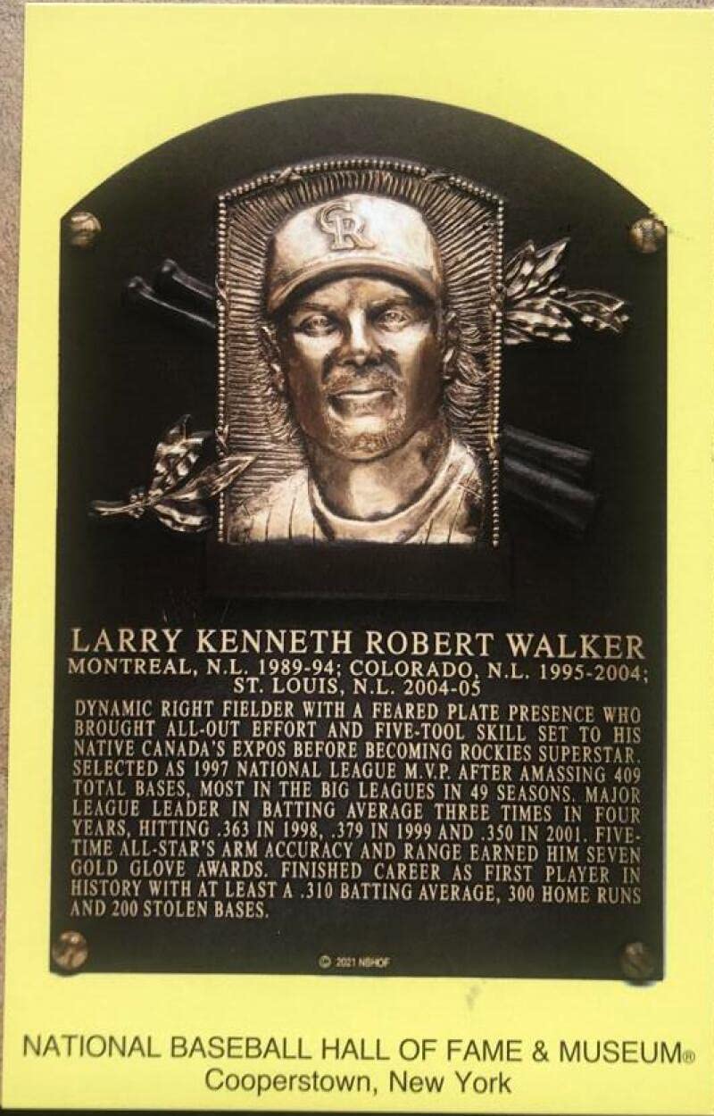 Larry Walker Stamped and Canceled Hall of Fame Gold Plaque Postcard