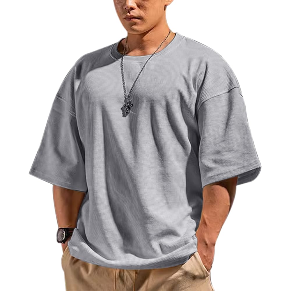 Muscle Alive Men's Basic Long-Sleeved T-Shirt Waffle Sweatshirt Lose Weight Trai