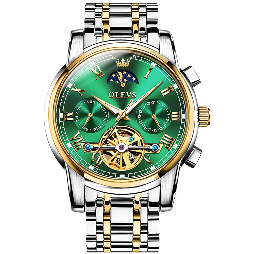 Olevs, Mens Stainless Steel Swiss Mechanical Watch Automatic Winding Waterproof 