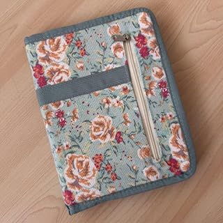 Lotus Yarns Interchangeable Circular Knitting Needles Case, Soft Fabric Zippered Organizer, Portable Storage Holder for Knitting Needle Tips &amp; Accessories (Mint Rose Floral)