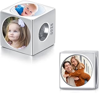Personalised 2/3/4 Photos Charm - 925 Sterling Silver Customised Bead Holds 2/3/4 Images Pictures Fit Snake Bracelet for Women