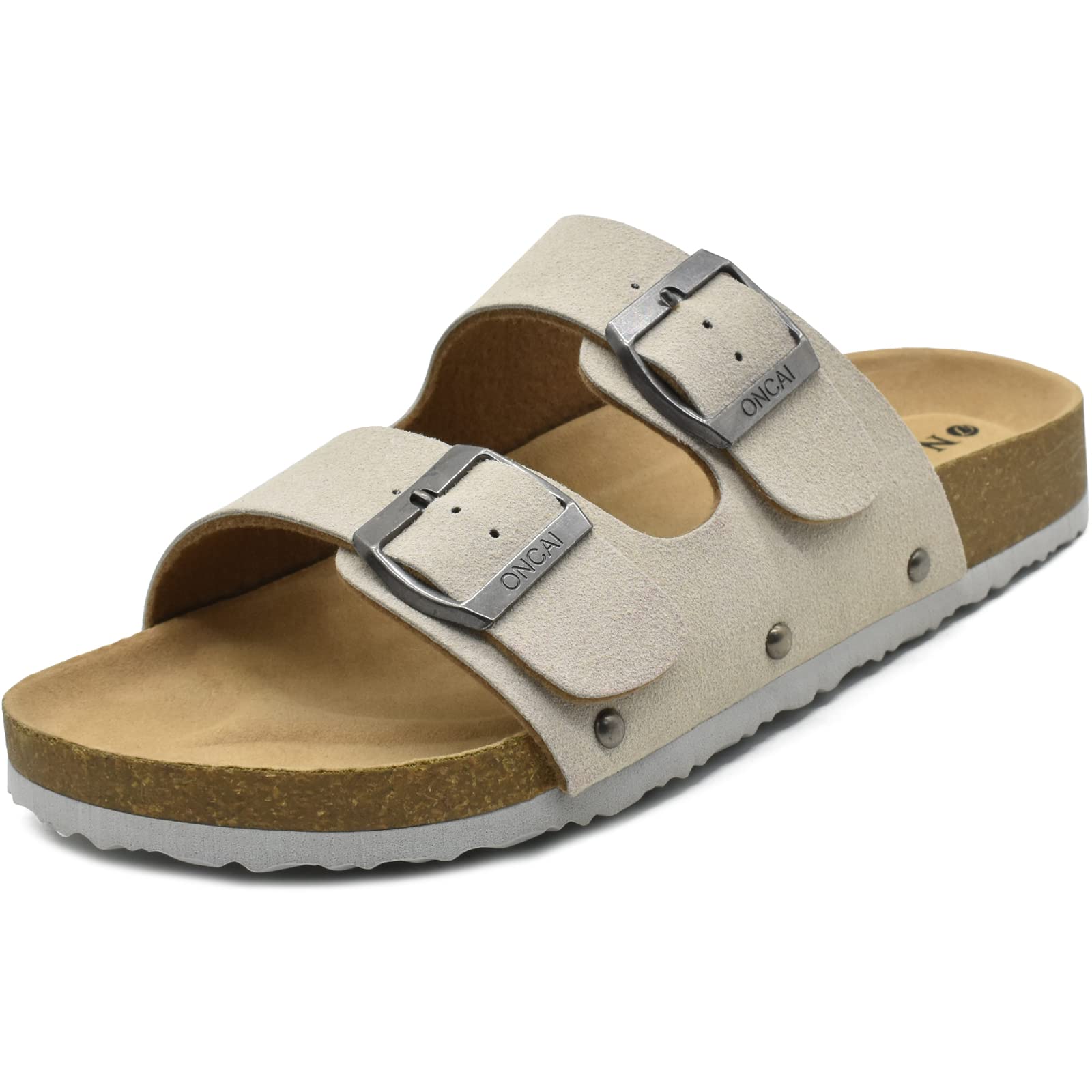 ONCAI Mules Sandals for Men Open Toe, Leather Comfortable Beach Buckle Clogs San