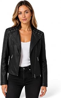 YMADREIG Leather Jacket Women Zip Up Long Sleeve Crop Motorcycle Jackets Slim Fit Stand Up Collared Biker Coat Fall Outfits