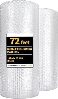 Bubble Cushioning Wrap 2 Pack 12 Inch x 72 ft Total Bubble Wrap for Packing，Moving Boxes and Shipping for Your Business，Perforated Every 12 in.Suitable for Filling Packaging Boxes.