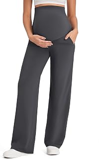 G4Free Maternity Trousers Over Bump Stretchy Pregnancy Yoga Pants Lounge Wide Leg Dress Work Trousers with Pockets Petite/Regular/Tall