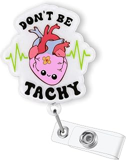 Funny Cardiac Nurse Badge Reel Retractable, Don't Be Tachy Badge Reel for Cardiology Tech, Cardiologist, EKG Tech, Telemetry Tech, ER & ICU Nurse, Cute Heart Badge ID Holder with Swivel Alligator Clip