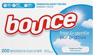 Bounce Dryer Sheets Free & Gentle, Unscented And Hypoallergenic For Sensitive Skin, 200 Count