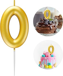 Gold Number 0 Candle Happy Birthday 3D Number Candles for Birthday Cake Party Decoration Wedding Anniversary Celebration Supplies